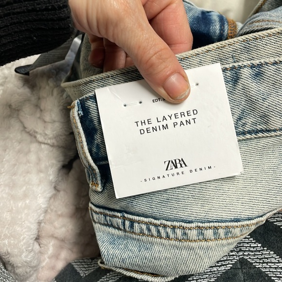 Zara mid rise straight leg jeans with skirt overlay - Picture 5 of 8